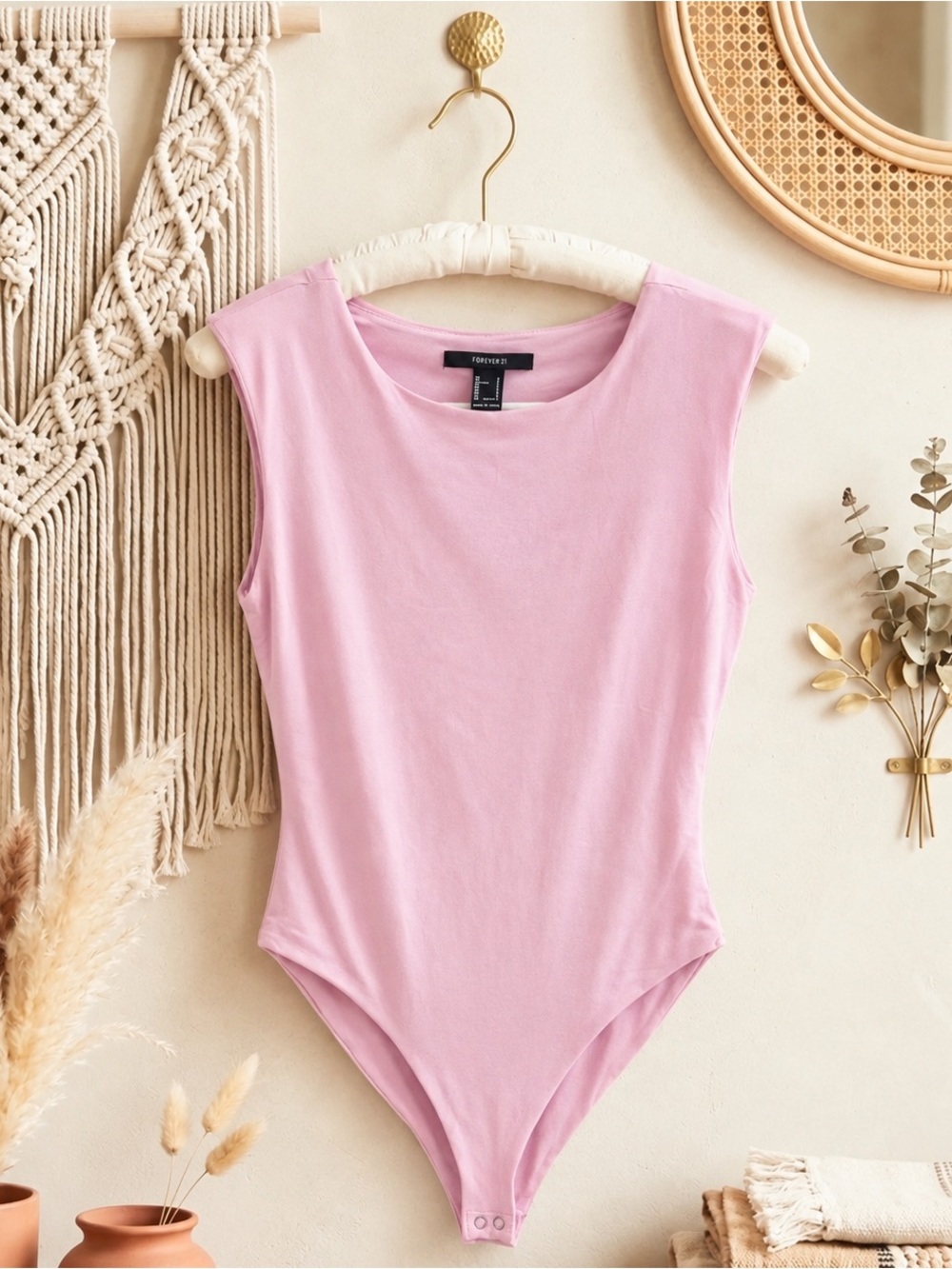 NWT Forever 21 Padded Shoulder Pink Bodysuit